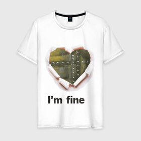 Мужская футболка хлопок с принтом Бронированное сердце в Екатеринбурге, 100% хлопок | прямой крой, круглый вырез горловины, длина до линии бедер, слегка спущенное плечо. | im fine | бронированное сердце | любовь | сердце | я в порядке