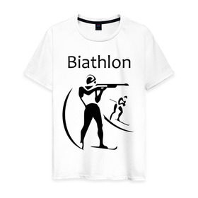 Мужская футболка хлопок с принтом Биатлон в Екатеринбурге, 100% хлопок | прямой крой, круглый вырез горловины, длина до линии бедер, слегка спущенное плечо. | biathlon | биатлон | спорт