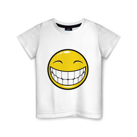 Детская футболка хлопок с принтом Позитивный смайлик (2) в Екатеринбурге, 100% хлопок | круглый вырез горловины, полуприлегающий силуэт, длина до линии бедер | зубы | настроение | позитив | рожица | смайл | улыбка