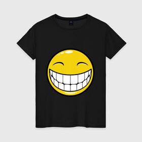 Женская футболка хлопок с принтом Позитивный смайлик (2) в Екатеринбурге, 100% хлопок | прямой крой, круглый вырез горловины, длина до линии бедер, слегка спущенное плечо | зубы | настроение | позитив | рожица | смайл | улыбка