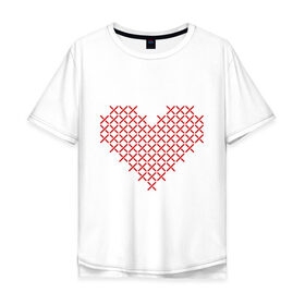 Мужская футболка хлопок Oversize с принтом Сердце, вышивка крестиком в Екатеринбурге, 100% хлопок | свободный крой, круглый ворот, “спинка” длиннее передней части | любовь | отношения | рисунок | сердечко