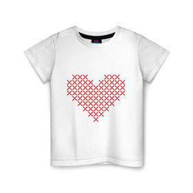 Детская футболка хлопок с принтом Сердце, вышивка крестиком в Екатеринбурге, 100% хлопок | круглый вырез горловины, полуприлегающий силуэт, длина до линии бедер | любовь | отношения | рисунок | сердечко