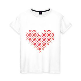 Женская футболка хлопок с принтом Сердце, вышивка крестиком в Екатеринбурге, 100% хлопок | прямой крой, круглый вырез горловины, длина до линии бедер, слегка спущенное плечо | любовь | отношения | рисунок | сердечко