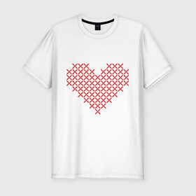 Мужская футболка премиум с принтом Сердце, вышивка крестиком в Екатеринбурге, 92% хлопок, 8% лайкра | приталенный силуэт, круглый вырез ворота, длина до линии бедра, короткий рукав | любовь | отношения | рисунок | сердечко