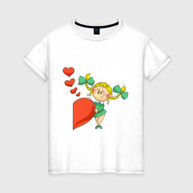 Женская футболка хлопок с принтом Половинка сердца (девочка) в Екатеринбурге, 100% хлопок | прямой крой, круглый вырез горловины, длина до линии бедер, слегка спущенное плечо | 