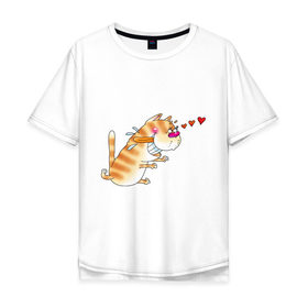Мужская футболка хлопок Oversize с принтом Люблю свою киску. в Екатеринбурге, 100% хлопок | свободный крой, круглый ворот, “спинка” длиннее передней части | для влюбленных | для двоих | киса | котяра | любимая | любимый | парные | сердечки | сердца