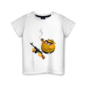 Детская футболка хлопок с принтом Smile Gangster в Екатеринбурге, 100% хлопок | круглый вырез горловины, полуприлегающий силуэт, длина до линии бедер | smile gangster | автомат | колобок | оружие | смайл гангстер