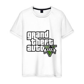 Мужская футболка хлопок с принтом GTA 5 в Екатеринбурге, 100% хлопок | прямой крой, круглый вырез горловины, длина до линии бедер, слегка спущенное плечо. | gta | игры | лого gta