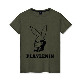 Женская футболка хлопок с принтом playlenin в Екатеринбурге, 100% хлопок | прямой крой, круглый вырез горловины, длина до линии бедер, слегка спущенное плечо | playboy | ленин | плейбой | плэйбой | политические | ссср