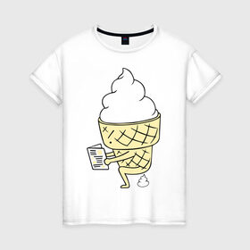 Женская футболка хлопок с принтом Мороженко в Екатеринбурге, 100% хлопок | прямой крой, круглый вырез горловины, длина до линии бедер, слегка спущенное плечо | десерт | еда | мороженое | прикольные картинки | рожок