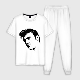 Мужская пижама хлопок с принтом Элвис Пресли. (Elvis Presley) в Екатеринбурге, 100% хлопок | брюки и футболка прямого кроя, без карманов, на брюках мягкая резинка на поясе и по низу штанин
 | Тематика изображения на принте: rocknroll | лицо | музыка | певец | ретро | рок н ролл