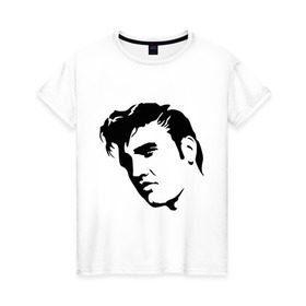 Женская футболка хлопок с принтом Элвис Пресли. (Elvis Presley) в Екатеринбурге, 100% хлопок | прямой крой, круглый вырез горловины, длина до линии бедер, слегка спущенное плечо | rocknroll | лицо | музыка | певец | ретро | рок н ролл