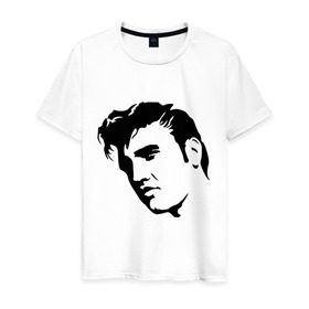 Мужская футболка хлопок с принтом Элвис Пресли. (Elvis Presley) в Екатеринбурге, 100% хлопок | прямой крой, круглый вырез горловины, длина до линии бедер, слегка спущенное плечо. | rocknroll | лицо | музыка | певец | ретро | рок н ролл