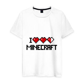Мужская футболка хлопок с принтом Я люблю minecraft в Екатеринбурге, 100% хлопок | прямой крой, круглый вырез горловины, длина до линии бедер, слегка спущенное плечо. | boom | i love minecraft | minecraft | игры | компьютерные игры | майнкрафт | я люблю майнкрафт