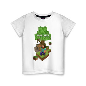 Детская футболка хлопок с принтом Мир из блоков в Екатеринбурге, 100% хлопок | круглый вырез горловины, полуприлегающий силуэт, длина до линии бедер | boom | minecraft | игры | компьютерные игры | майнкрафт