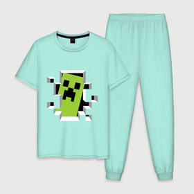 Мужская пижама хлопок с принтом Crash Minecraft в Екатеринбурге, 100% хлопок | брюки и футболка прямого кроя, без карманов, на брюках мягкая резинка на поясе и по низу штанин
 | boom | media | minecraft | игры | компьютерные игры | майнкрафт