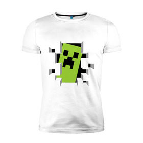 Мужская футболка премиум с принтом Crash Minecraft в Екатеринбурге, 92% хлопок, 8% лайкра | приталенный силуэт, круглый вырез ворота, длина до линии бедра, короткий рукав | boom | media | minecraft | игры | компьютерные игры | майнкрафт