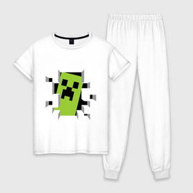 Женская пижама хлопок с принтом Crash Minecraft в Екатеринбурге, 100% хлопок | брюки и футболка прямого кроя, без карманов, на брюках мягкая резинка на поясе и по низу штанин | boom | media | minecraft | игры | компьютерные игры | майнкрафт