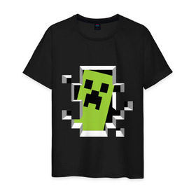 Мужская футболка хлопок с принтом Crash Minecraft в Екатеринбурге, 100% хлопок | прямой крой, круглый вырез горловины, длина до линии бедер, слегка спущенное плечо. | Тематика изображения на принте: boom | media | minecraft | игры | компьютерные игры | майнкрафт