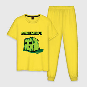 Мужская пижама хлопок с принтом Creeper в Екатеринбурге, 100% хлопок | брюки и футболка прямого кроя, без карманов, на брюках мягкая резинка на поясе и по низу штанин
 | boom | minecraft | игры | компьютерные игры | майнкрафт