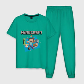 Мужская пижама хлопок с принтом Heroes of Minecraft в Екатеринбурге, 100% хлопок | брюки и футболка прямого кроя, без карманов, на брюках мягкая резинка на поясе и по низу штанин
 | boom | minecraft | игры | компьютерные игры | майнкрафт