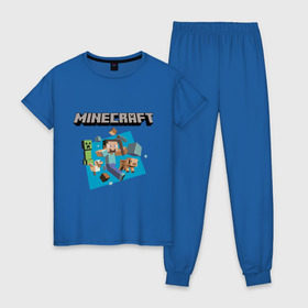 Женская пижама хлопок с принтом Heroes of Minecraft в Екатеринбурге, 100% хлопок | брюки и футболка прямого кроя, без карманов, на брюках мягкая резинка на поясе и по низу штанин | boom | minecraft | игры | компьютерные игры | майнкрафт