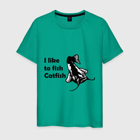 Мужская футболка хлопок с принтом I like to fish Catfish в Екатеринбурге, 100% хлопок | прямой крой, круглый вырез горловины, длина до линии бедер, слегка спущенное плечо. | 