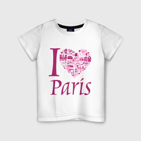 Детская футболка хлопок с принтом люблю Париж в Екатеринбурге, 100% хлопок | круглый вырез горловины, полуприлегающий силуэт, длина до линии бедер | Тематика изображения на принте: i love paris | i paris | люблю париж | я люблю париж