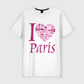 Мужская футболка премиум с принтом люблю Париж в Екатеринбурге, 92% хлопок, 8% лайкра | приталенный силуэт, круглый вырез ворота, длина до линии бедра, короткий рукав | i love paris | i paris | люблю париж | я люблю париж