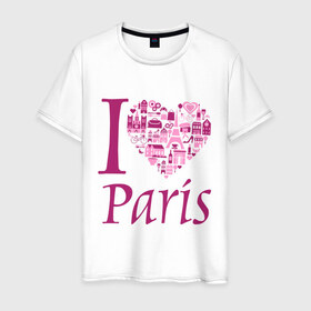 Мужская футболка хлопок с принтом люблю Париж в Екатеринбурге, 100% хлопок | прямой крой, круглый вырез горловины, длина до линии бедер, слегка спущенное плечо. | Тематика изображения на принте: i love paris | i paris | люблю париж | я люблю париж