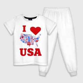Детская пижама хлопок с принтом Я люблю Америку в Екатеринбурге, 100% хлопок |  брюки и футболка прямого кроя, без карманов, на брюках мягкая резинка на поясе и по низу штанин
 | i love usa | я люблю америку