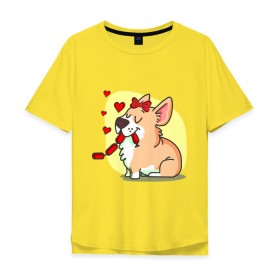 Мужская футболка хлопок Oversize с принтом Влюбленная собачка в Екатеринбурге, 100% хлопок | свободный крой, круглый ворот, “спинка” длиннее передней части | влюбленная собачка | собачка