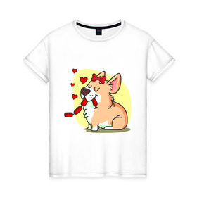 Женская футболка хлопок с принтом Влюбленная собачка в Екатеринбурге, 100% хлопок | прямой крой, круглый вырез горловины, длина до линии бедер, слегка спущенное плечо | влюбленная собачка | собачка
