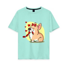 Женская футболка хлопок Oversize с принтом Влюбленная собачка в Екатеринбурге, 100% хлопок | свободный крой, круглый ворот, спущенный рукав, длина до линии бедер
 | влюбленная собачка | собачка