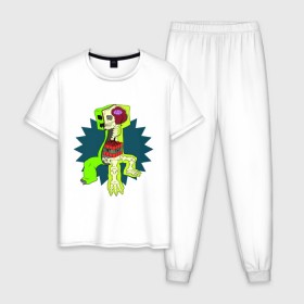Мужская пижама хлопок с принтом The creeper в Екатеринбурге, 100% хлопок | брюки и футболка прямого кроя, без карманов, на брюках мягкая резинка на поясе и по низу штанин
 | крипер