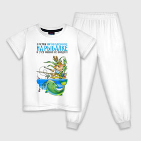 Детская пижама хлопок с принтом Время на рыбалке в Екатеринбурге, 100% хлопок |  брюки и футболка прямого кроя, без карманов, на брюках мягкая резинка на поясе и по низу штанин
 | рыба | рыбак | рыбалка | рыболов | удочка