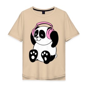 Мужская футболка хлопок Oversize с принтом Panda in headphones (панда в наушниках) в Екатеринбурге, 100% хлопок | свободный крой, круглый ворот, “спинка” длиннее передней части | панда