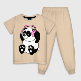 Детская пижама хлопок с принтом Panda in headphones (панда в наушниках) в Екатеринбурге, 100% хлопок |  брюки и футболка прямого кроя, без карманов, на брюках мягкая резинка на поясе и по низу штанин
 | панда