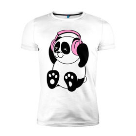 Мужская футболка премиум с принтом Panda in headphones (панда в наушниках) в Екатеринбурге, 92% хлопок, 8% лайкра | приталенный силуэт, круглый вырез ворота, длина до линии бедра, короткий рукав | панда