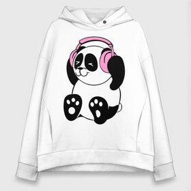 Женское худи Oversize хлопок с принтом Panda in headphones (панда в наушниках) в Екатеринбурге, френч-терри — 70% хлопок, 30% полиэстер. Мягкий теплый начес внутри —100% хлопок | боковые карманы, эластичные манжеты и нижняя кромка, капюшон на магнитной кнопке | панда