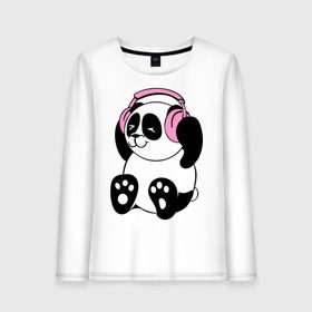 Женский лонгслив хлопок с принтом Panda in headphones (панда в наушниках) в Екатеринбурге, 100% хлопок |  | панда