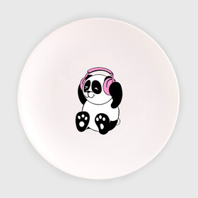 Тарелка 3D с принтом Panda in headphones (панда в наушниках) в Екатеринбурге, фарфор | диаметр - 210 мм
диаметр для нанесения принта - 120 мм | панда