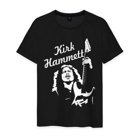 Мужская футболка хлопок с принтом Kirk Hammett (Metallica) в Екатеринбурге, 100% хлопок | прямой крой, круглый вырез горловины, длина до линии бедер, слегка спущенное плечо. | Тематика изображения на принте: металлика