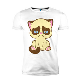 Мужская футболка премиум с принтом Недовольный котёнок в Екатеринбурге, 92% хлопок, 8% лайкра | приталенный силуэт, круглый вырез ворота, длина до линии бедра, короткий рукав | киса | котенок | котик | кошка | хмурый кот