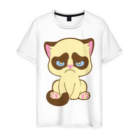 Мужская футболка хлопок с принтом Недовольный котёнок в Екатеринбурге, 100% хлопок | прямой крой, круглый вырез горловины, длина до линии бедер, слегка спущенное плечо. | киса | котенок | котик | кошка | хмурый кот