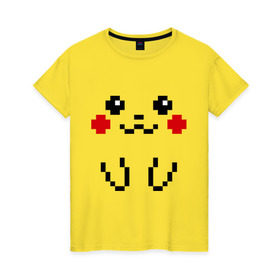 Женская футболка хлопок с принтом Bit Pikachu в Екатеринбурге, 100% хлопок | прямой крой, круглый вырез горловины, длина до линии бедер, слегка спущенное плечо | 8 бит | pockemon | пикачу. покемоны | пиксели | покемон