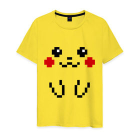 Мужская футболка хлопок с принтом Bit Pikachu в Екатеринбурге, 100% хлопок | прямой крой, круглый вырез горловины, длина до линии бедер, слегка спущенное плечо. | 8 бит | pockemon | пикачу. покемоны | пиксели | покемон