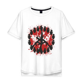 Мужская футболка хлопок Oversize с принтом знак peace мир оружием в Екатеринбурге, 100% хлопок | свободный крой, круглый ворот, “спинка” длиннее передней части | peace | знак peace мир оружие | мир
