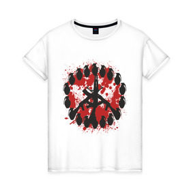 Женская футболка хлопок с принтом знак peace мир оружием в Екатеринбурге, 100% хлопок | прямой крой, круглый вырез горловины, длина до линии бедер, слегка спущенное плечо | peace | знак peace мир оружие | мир