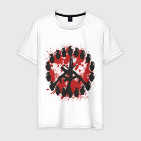 Мужская футболка хлопок с принтом знак peace мир оружием в Екатеринбурге, 100% хлопок | прямой крой, круглый вырез горловины, длина до линии бедер, слегка спущенное плечо. | Тематика изображения на принте: peace | знак peace мир оружие | мир